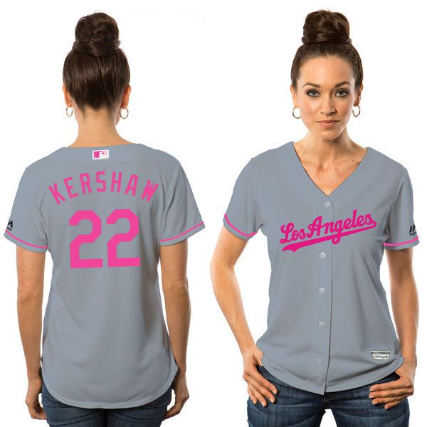 Women 2017 MLB Los Angeles Dodgers #22 Kershan Grey Mothers Day Jerseys->women mlb jersey->Women Jersey